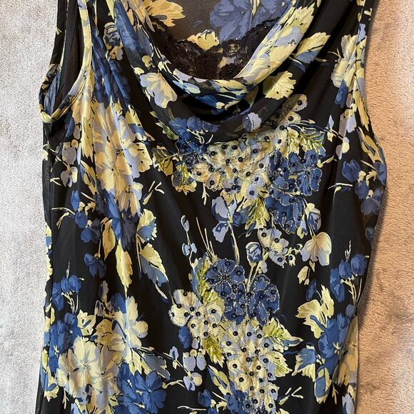 Y2K Vintage Floral Dress Grunge Handkerchief Hem Cowl Neck Lace 90s Fairycore LG - Picture 3 of 9